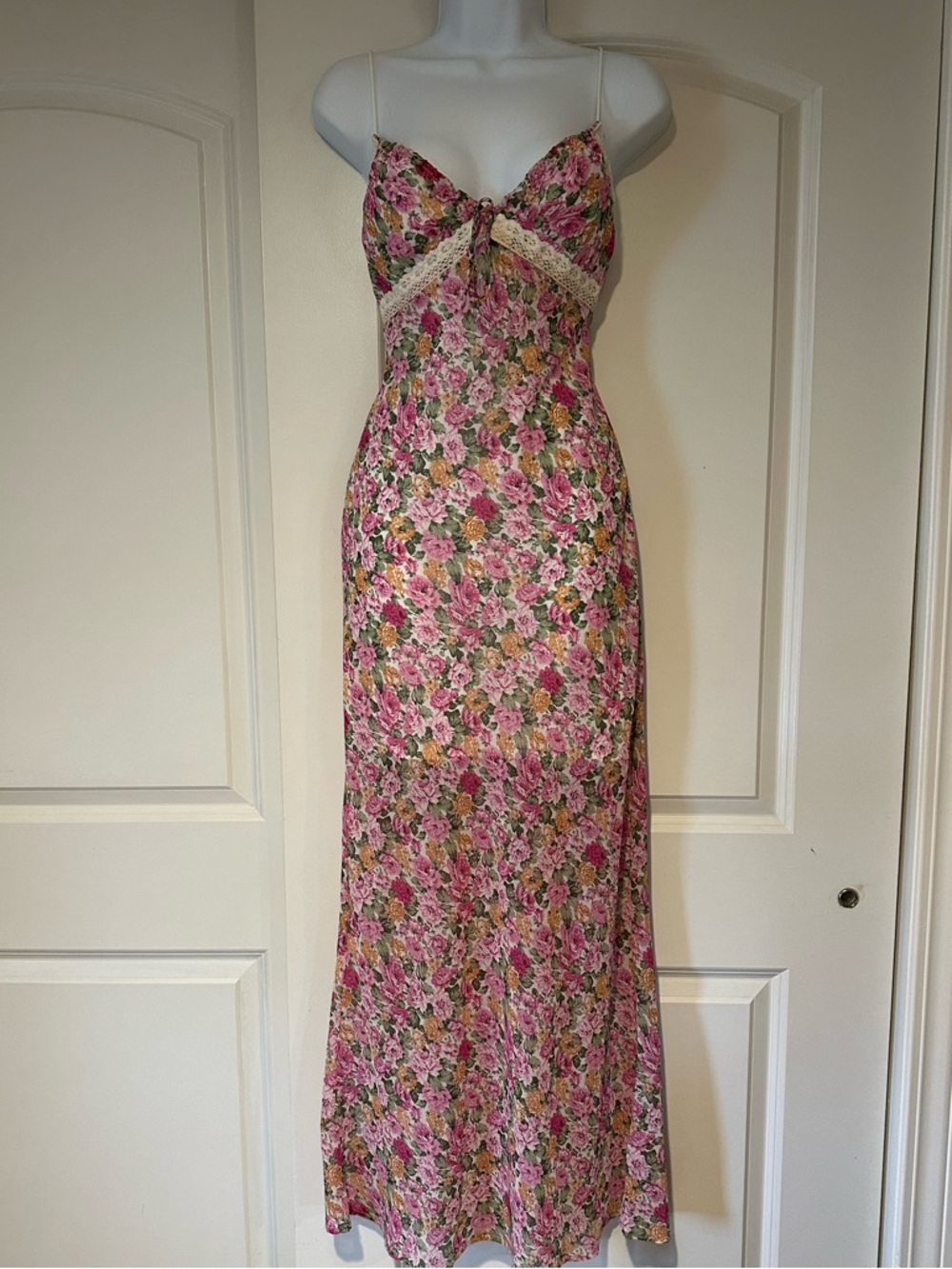 Princess Polly Pink Floral Maxi Slip Dress with Lace Detail